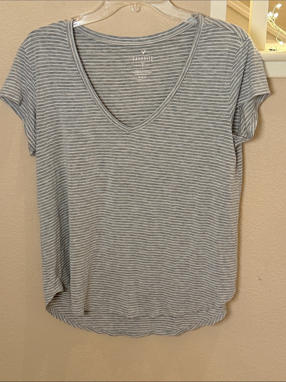 American Eagle WBrand Gray Striped V-Neck Women's Top